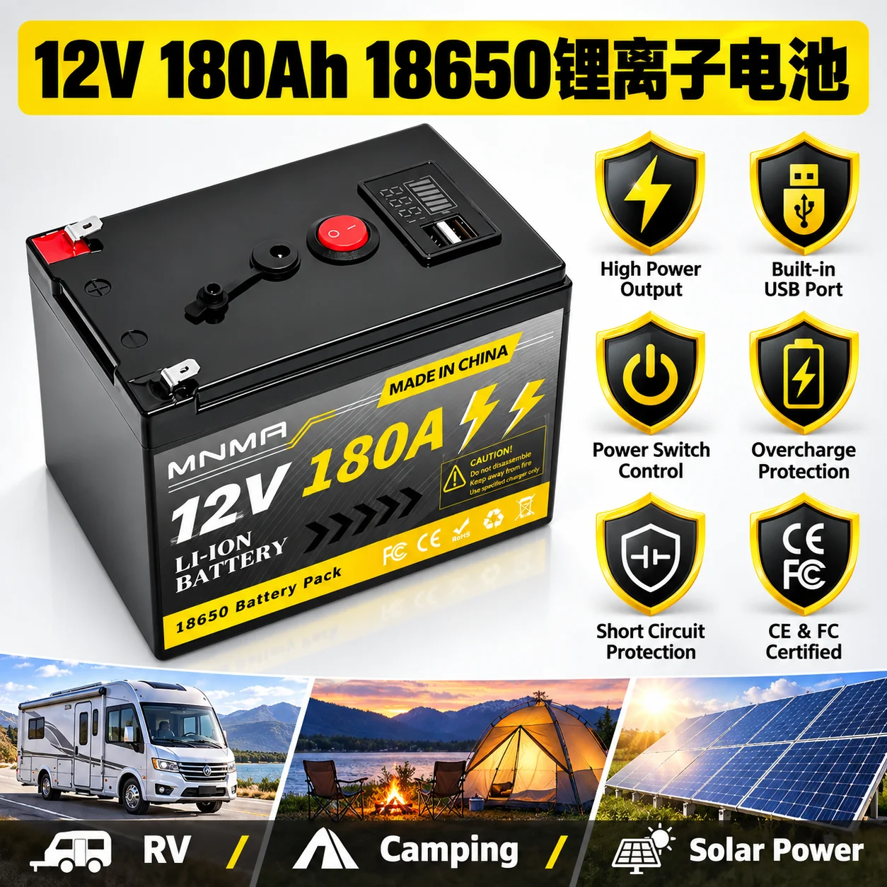 12V LiFePO4 battery 180Ah built-in 6000+deep cycle for fish exploration and discussion off grid electrical UPS inverter lighting
