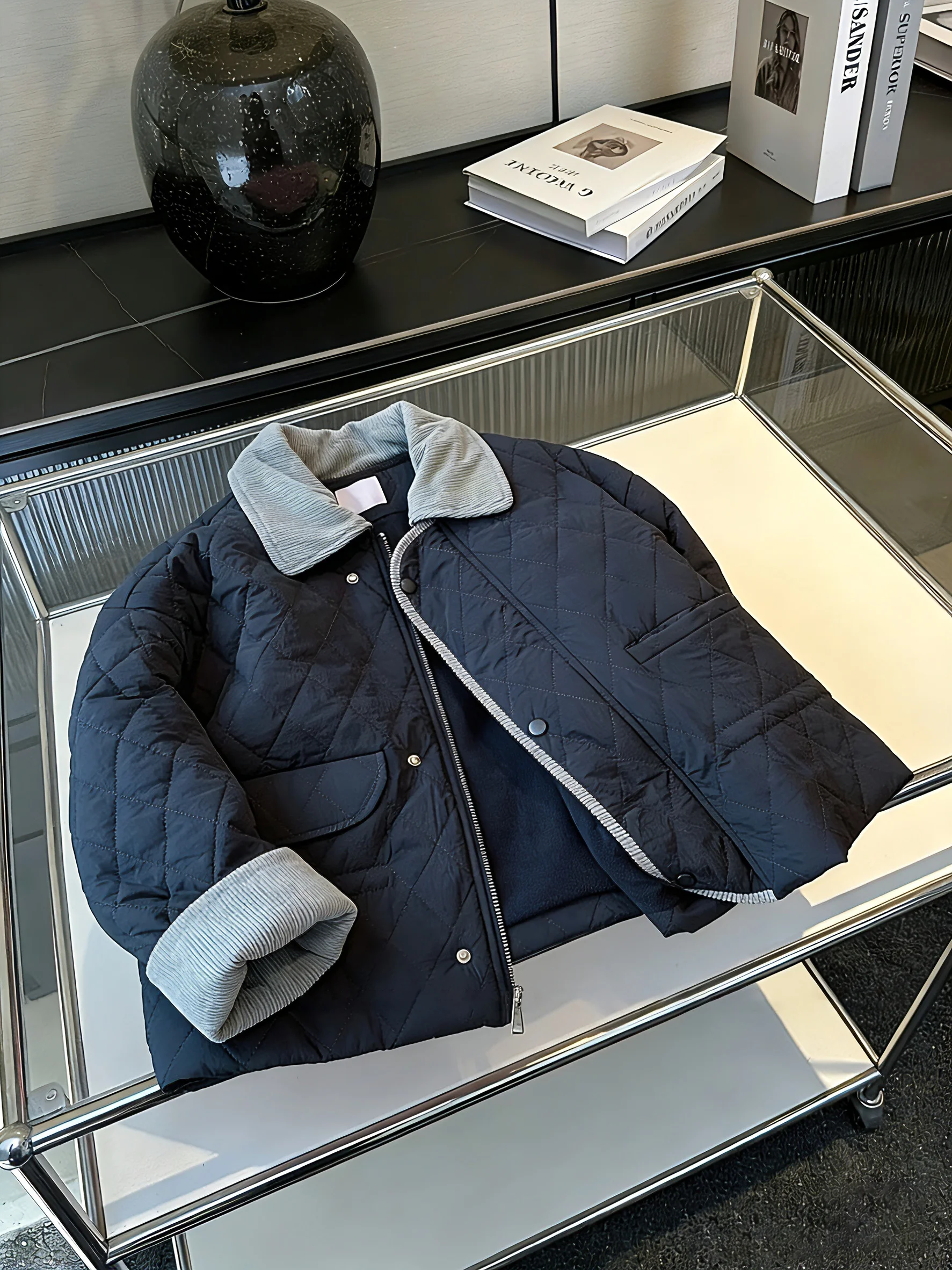 

Женская осенне-зимняя свободная универсальная теплая куртка из хлопка с воротником-стойкой, в стиле пэчворк, с ромбовидным узором, цветная, из Гонконга...