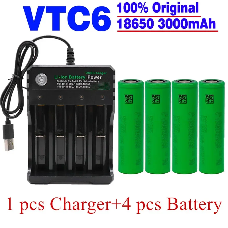 

3.7V 3000mAh Li-Ion Rechargeable 18650 Battery for SONY US18650 VTC6 20A 3000mah for Toys Tools Flashlight+USB charger