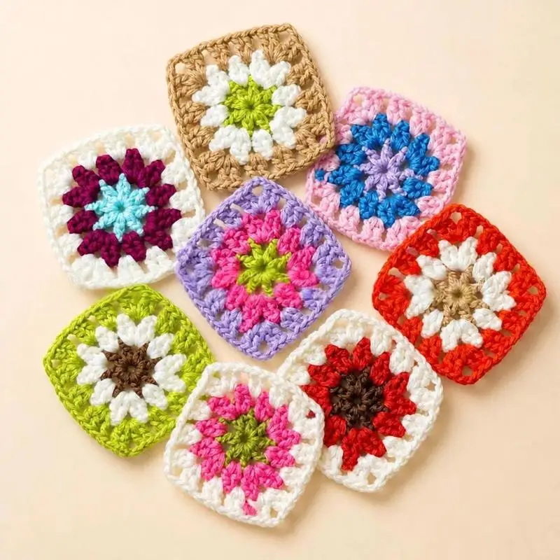 10 Pcs Handmade Crochet Colorful 3D Floral Petal Appliques Premium Cotton For DIY Bags Clothes Crafts