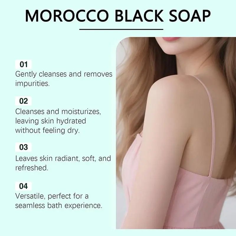 Moroccan Black Soap Deep Cleansing Gentle Care Moisturizing Body Soap with Olive & Argan Oil for Soft Smooth Skin 100g view 4