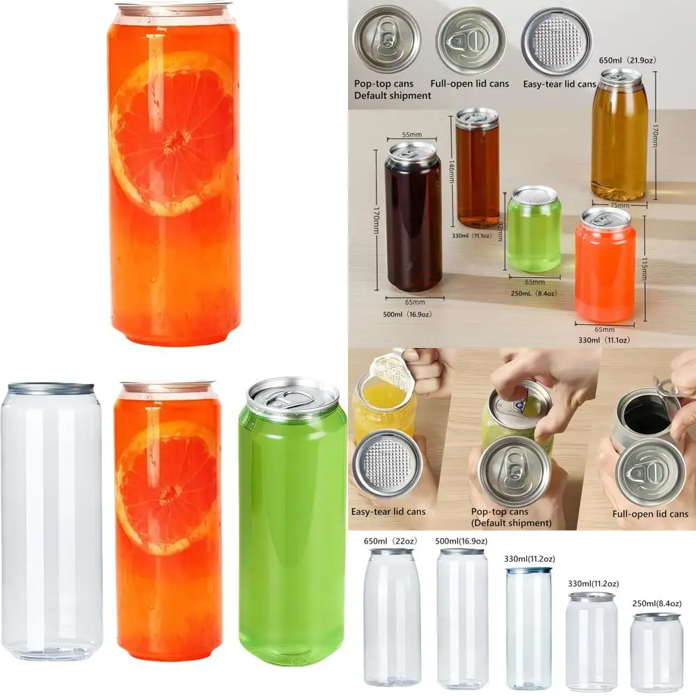 

Герметичные пластиковые стаканчики для упаковки банок из ПЭТ на 16 унций с алюминиевыми крышками — совместимы с бутылками для сока, одноразовые, упаковка из 100 шт.