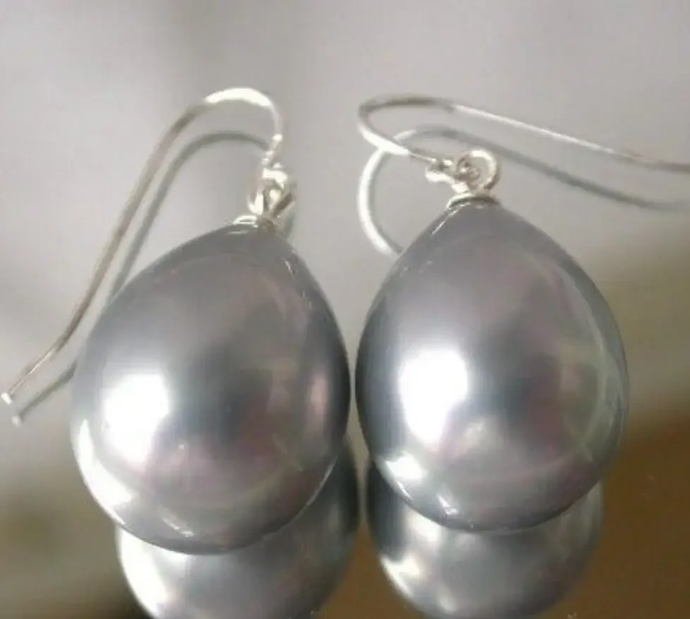 

Fashion jewelry Fine 11-15mm gray shell pearl 925 silver earrings