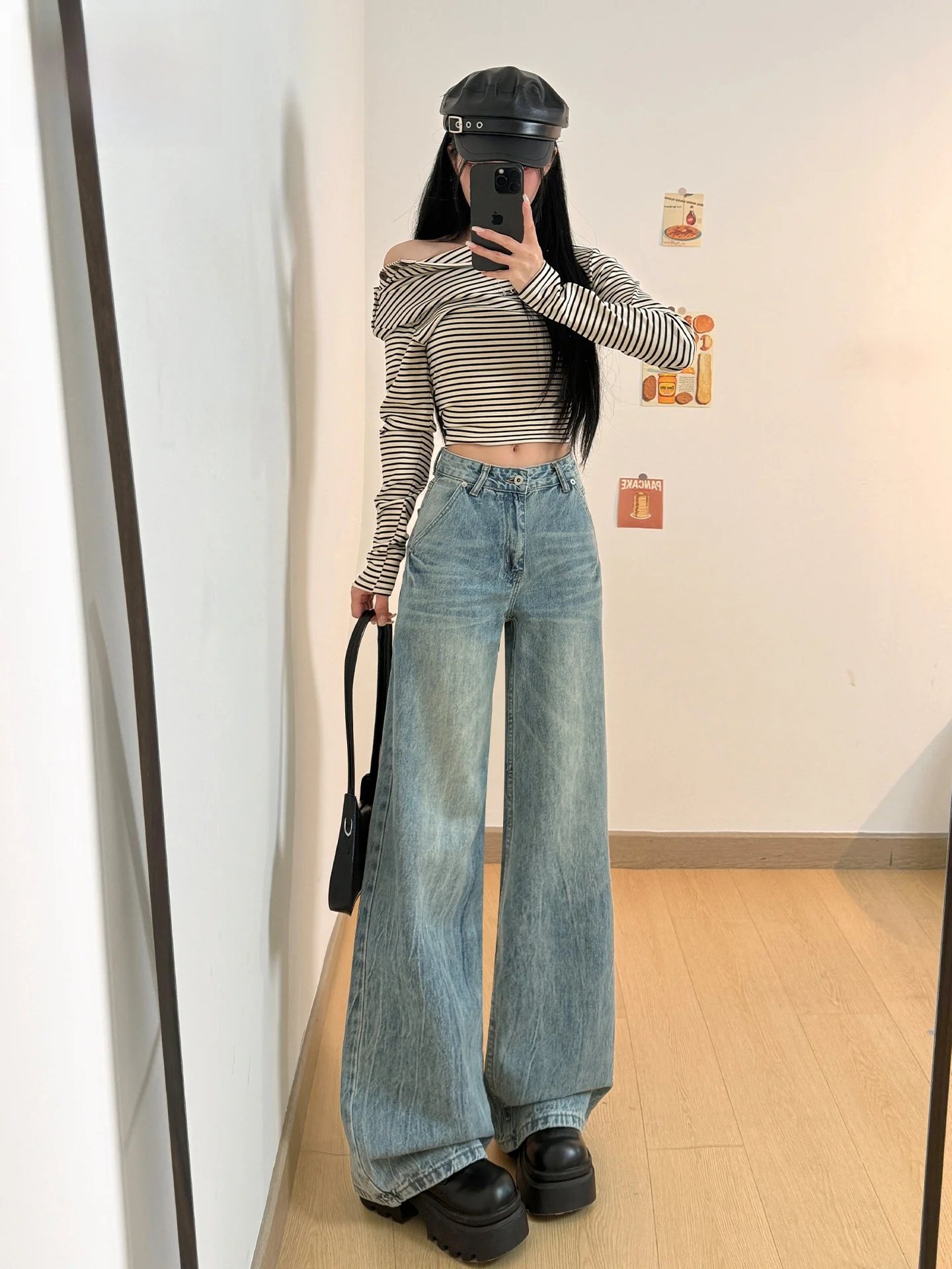 

American Wash Design Loose Straight Leg Jeans Women's Summer Slimming Wide Leg Pants High Waist Casual Cotton Blend Denim