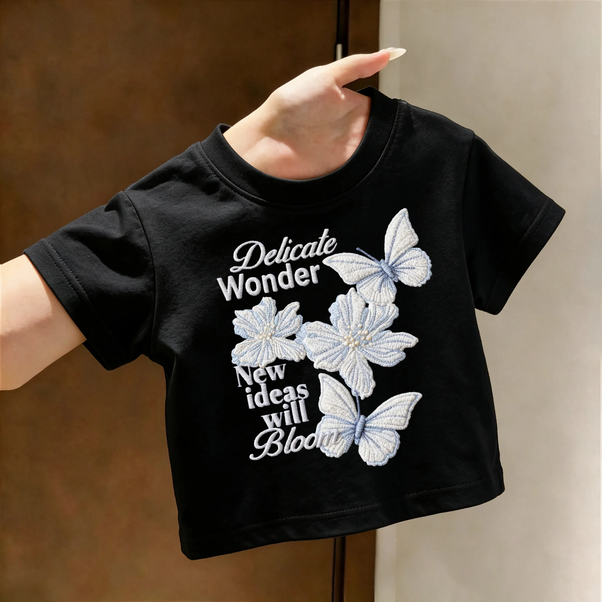 Summer Kids Cotton T-shirt Cute Floral Butterfly Graphic Tee Delicate Wonder New Ideas Will Bloom Casual Tops for Girls Boys