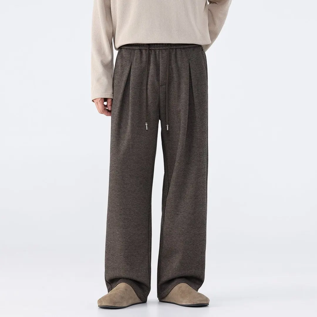 Autumn Winter Wool Blend Sport Pant Men Fashion Vintage Loose Casual Business Commute Baggy Pants Trousers Jogger Sweatpants