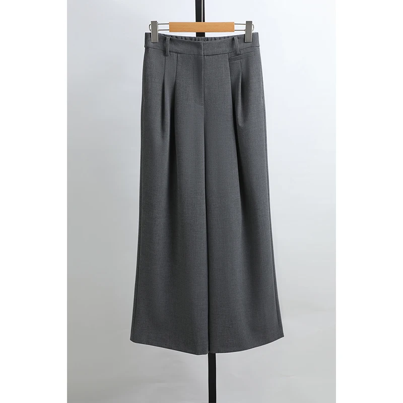 

Повседневные шерстяные широкие брюки с высокой талией, прямые брюки с эластичной резинкой на талии, длинные брюки для женщин, осень-зима, новое поступление