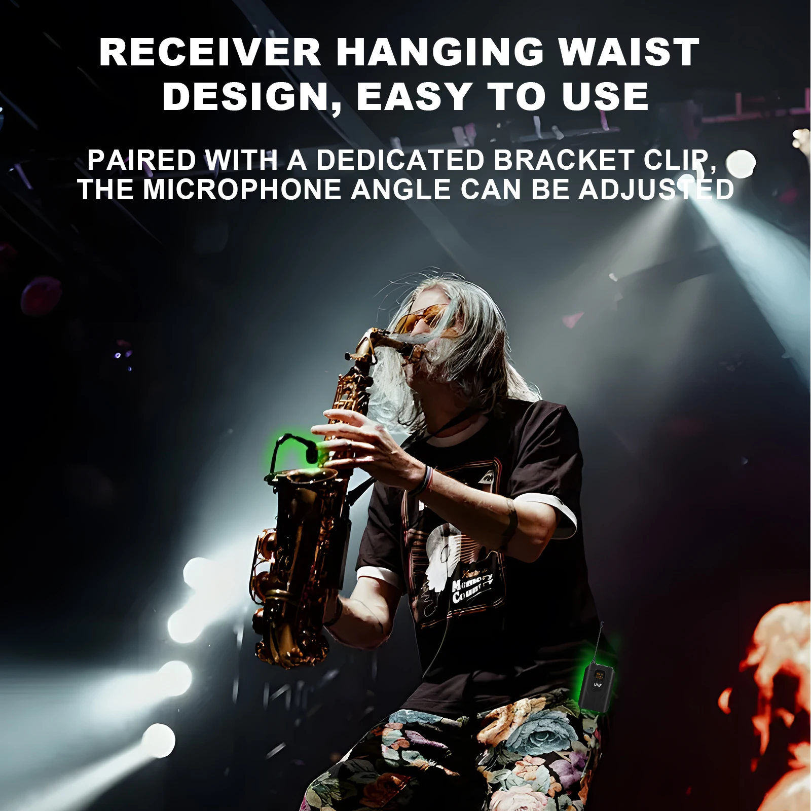 Wireless Saxophone Microphone with Adjustable Volume Waist Bag Collar Clip - Portable Hands-Free Mic for Musicians view 2