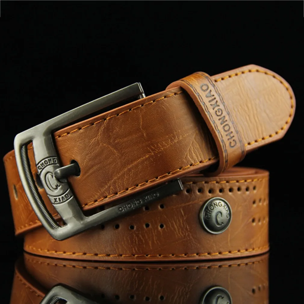 New Men's Casual Belt Hollow Rivet Wide PU Leather Belt For New Fashion Strap Male High Quality Jeans Belt Punk Style