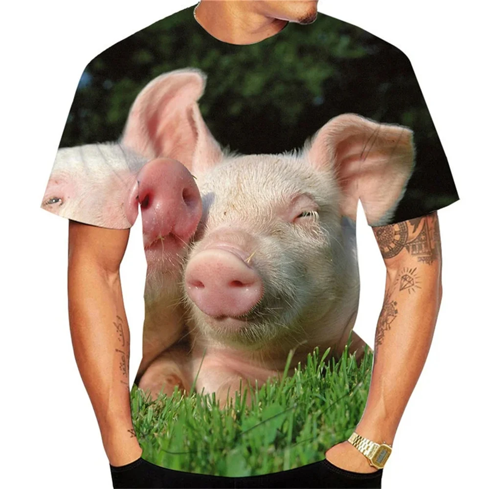 Guitar-Playing Pig 3D Printed Men\'s T Shirts Funny Summer Animals O-Neck Short Sleeve Casual Comforts Tees Shirt Kid Tops Women