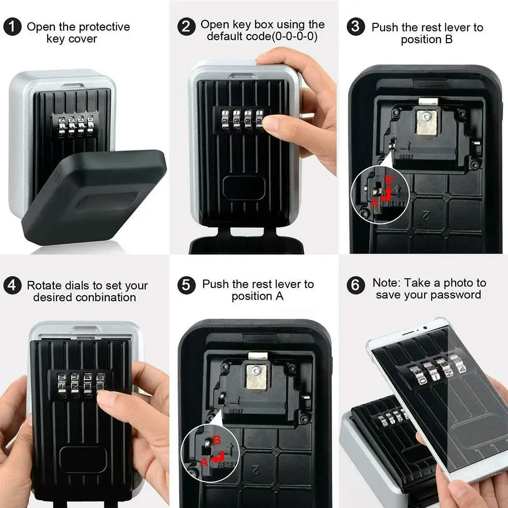Outdoor Rustproof Waterproof Wall Mounted Key Safe Box 4 Digit Combination Password Key Holder Safe Key Box Security Storage
