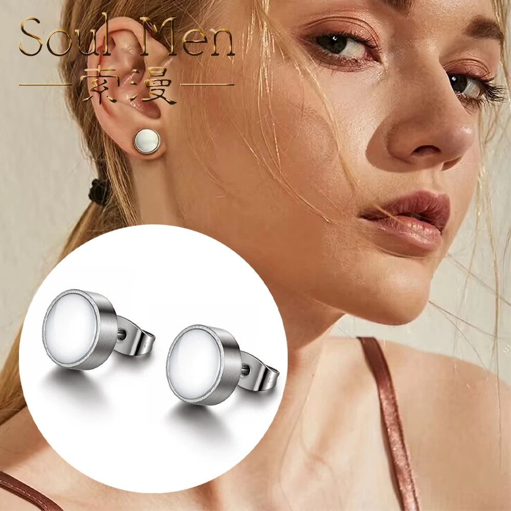 Puer Titanium Stud Earrings Hypoallergenic White Stone For Women Girls