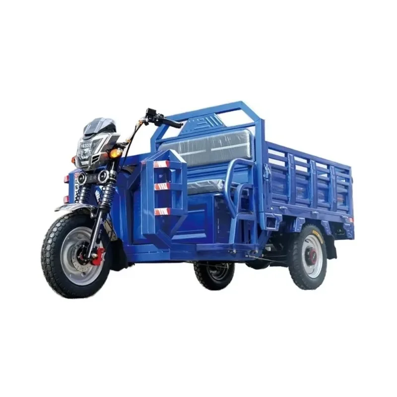 Open three-wheeled electric tricycle cargo rickshaw with enhanced cargo capacity