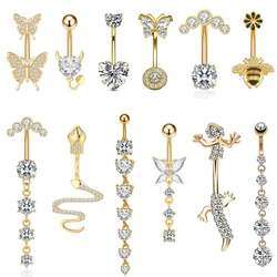 Mixed-style Gold Color Animal Series Belly Button Ring 14G Bee Snake Butterfly Dangled Navel Piercing Nombril Belly Ring Jewelry
