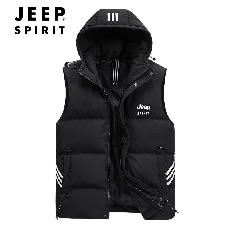 JEEP SPIRIT men thickened warm vests autumn winter new casual outdoor hooded waistcoat fashion youth handsome loose urban coat