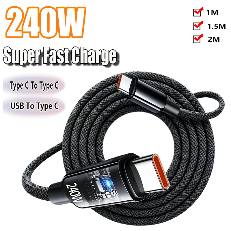 240W Nylon-Kabel USB Typ C Superschnelles Ladekabel für Samsung Xiaomi Huawei Honor LED Digital Display Schnell-Ladegerät Datenkabel