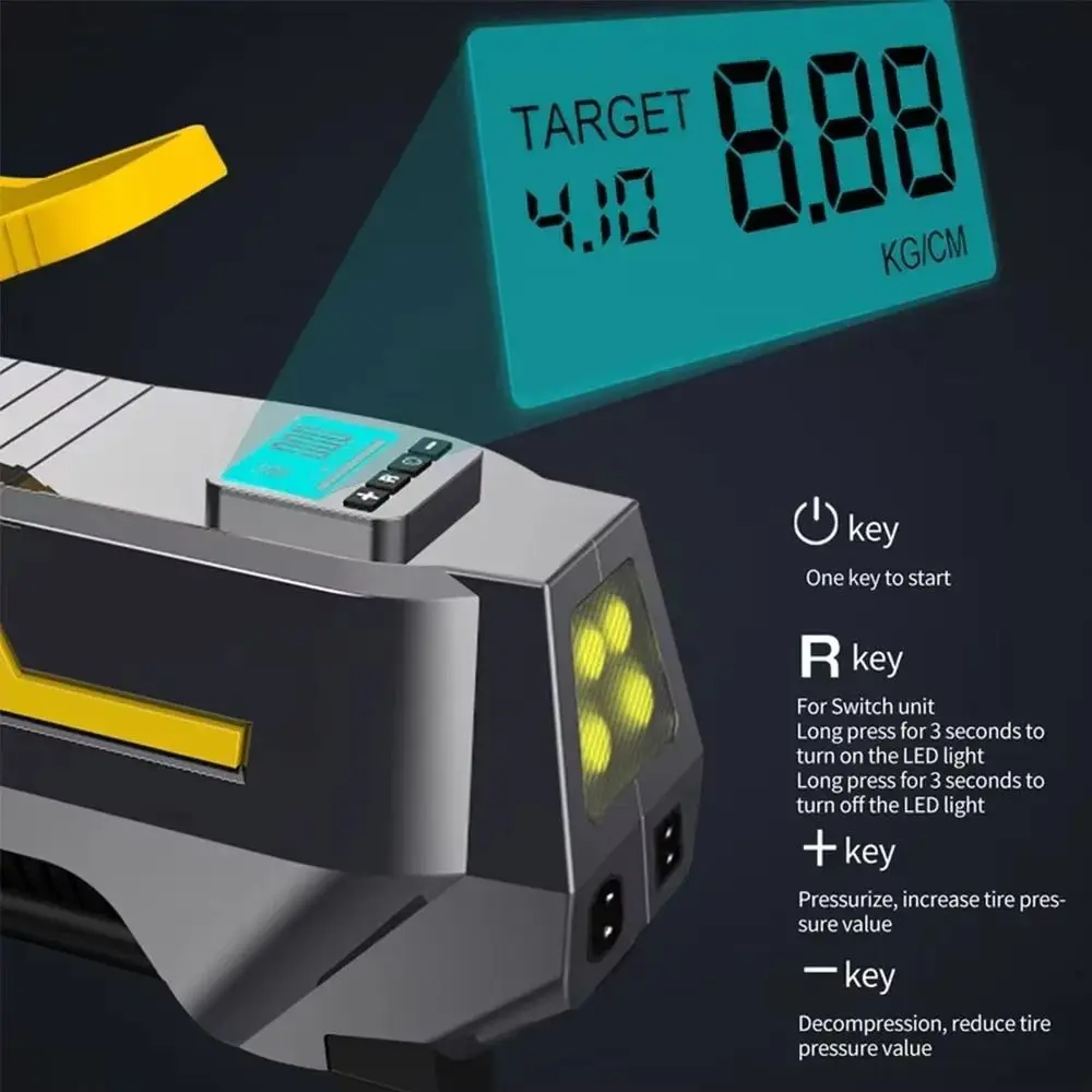 Portable Car Tyre Inflator Digital Pressure Gauge Dual Power Tire Inflator 2-in-1 Auto Shut-Off Electric Air Pump Car Tires