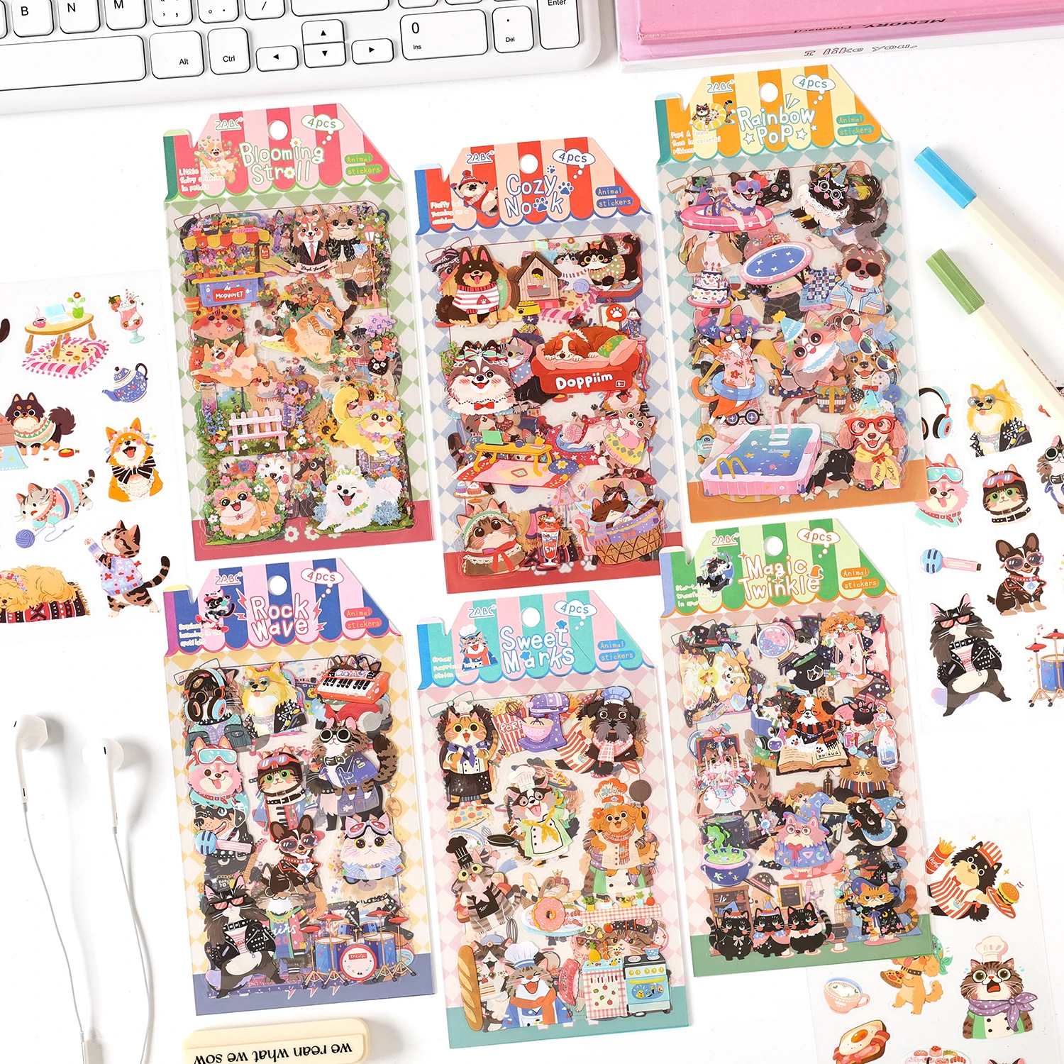 4pcs Kawaii Cartoon Animal Cute Things PET Stickers Scrapbooking DIY Diary Phone Case Aesthetic Stationery Stickers