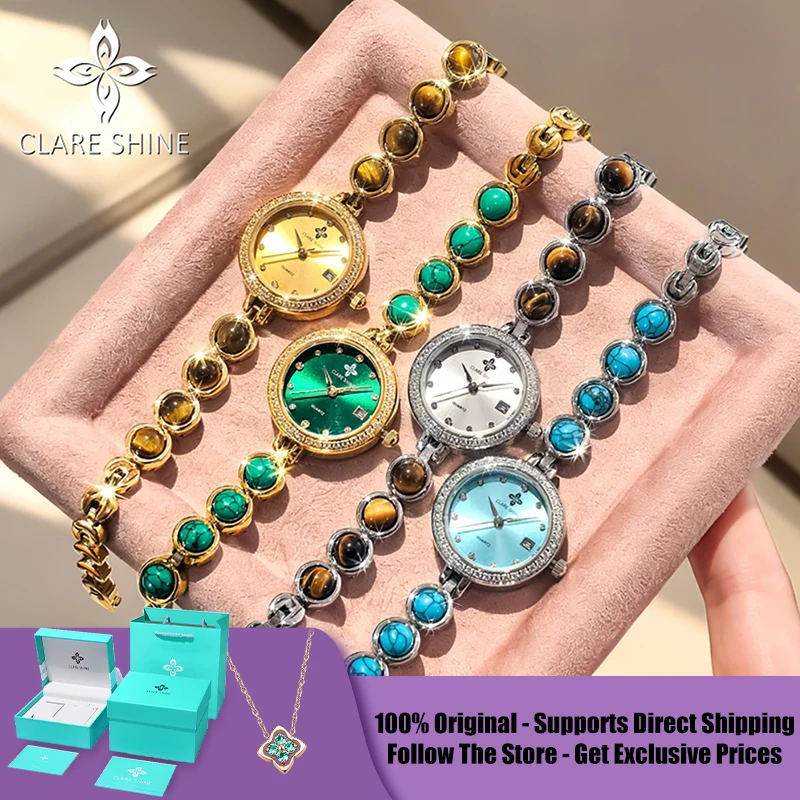 CLARE SHINE 7708 Xingmou Series Small Planet Turquoise Strap Quartz Women's Watch with Diamond Bezel Imported Movement