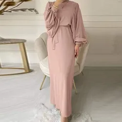 Boho Women's Dress Spring Fall Fashion Lantern Long Sleeve Belt Bag Hip O-Neck Casual Maxi Dresses For Women Robe Vestidos
