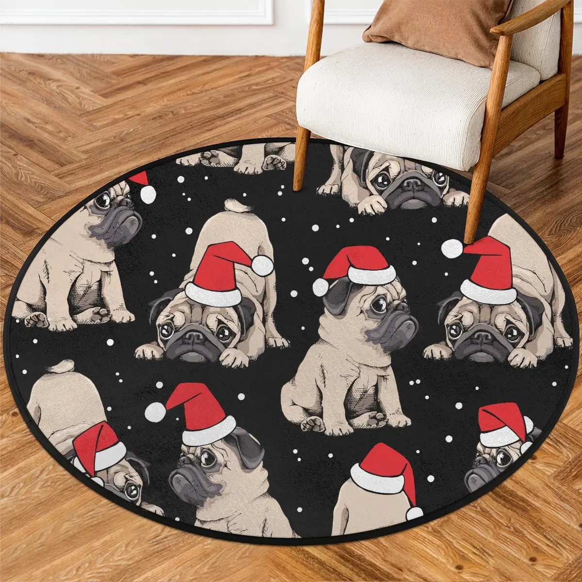 

Рождественская шляпа с милой собакой, круглый ковер, моющийся мягкий круглый напольный коврик, нескользящие коврики с низким ворсом для детской комнаты, спальни, ванной комнаты