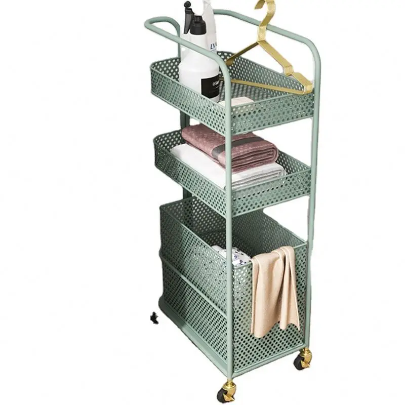 2021 New design kitchen bathroom storage rack with handcart