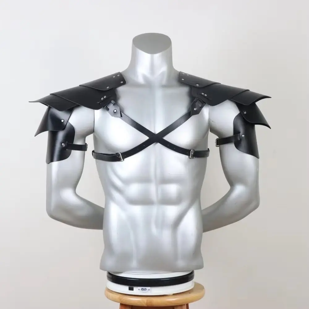 Black PU Leather Gothic Shoulder Armor Double Shoulder Arm Guards Pu Shoulder Armor Leather Armour LARP Medieval Viking Guards