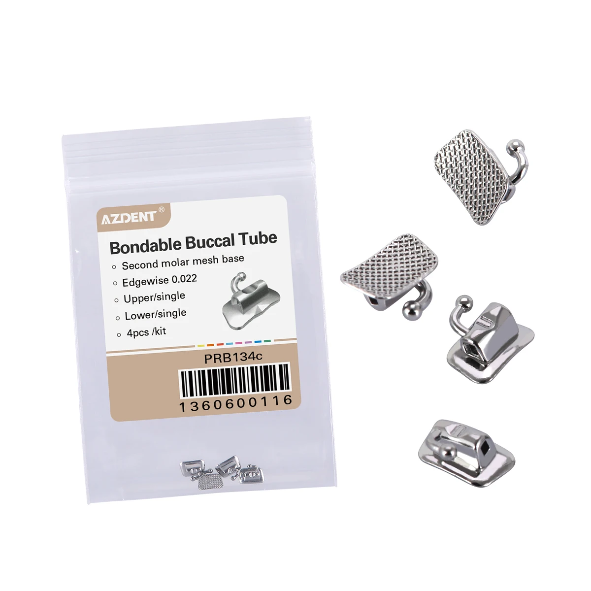 AZDENT 5 Packs/20pcs Dental Orthodontic Buccal Tube 2nd Molar Bondable Non Convertible Single Tube Roth MBT Edgewise 0.022/0.018