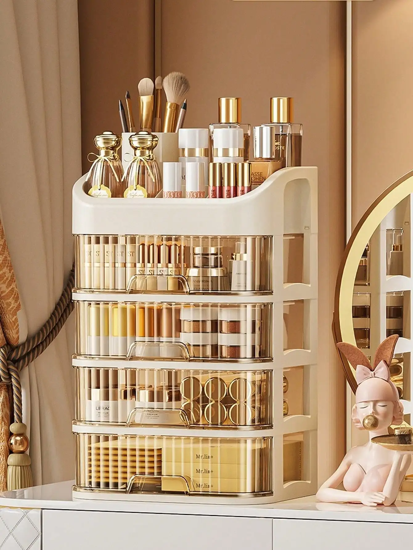 

3/5-слойный расширяемый органайзер для макияжа: штабелируемый, с несколькими отделениями, плагин для хранения косметики на столешнице