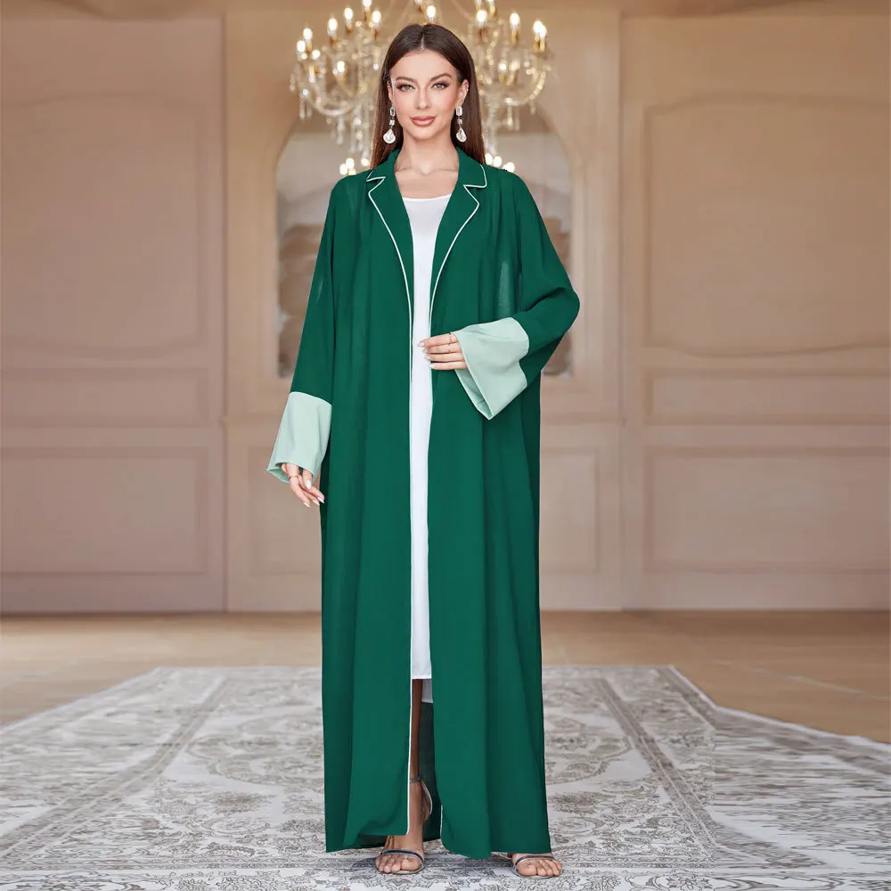 FC-100301 Autumn New Fashionable and Elegant Casual Women's Shirt Splicing Solid Color Robe with Headscarf