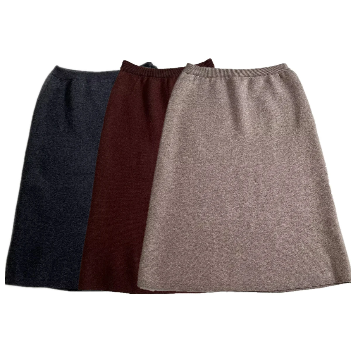 

Jenny&Dave French Fashion Lady Minimalist Grey Brown Khaki Knitted Skirt Straight Midi Skirt Woman Clothing Faldas Skirts