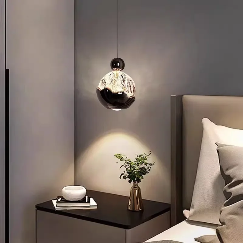 Artistic Snow Mountain Hand Sweeping Induction Adjustable Entrance Hanging Line Light Italian Light Luxury Bedside Pendant Light