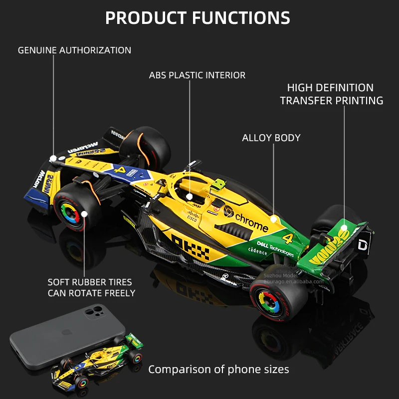 Bburago 1:43 Mclaren MCL38 F1 2024 Monaco Formula one Alloy Car Diecast Model #4 Lando Norris #81 Oscar Piastri Toy F1 model