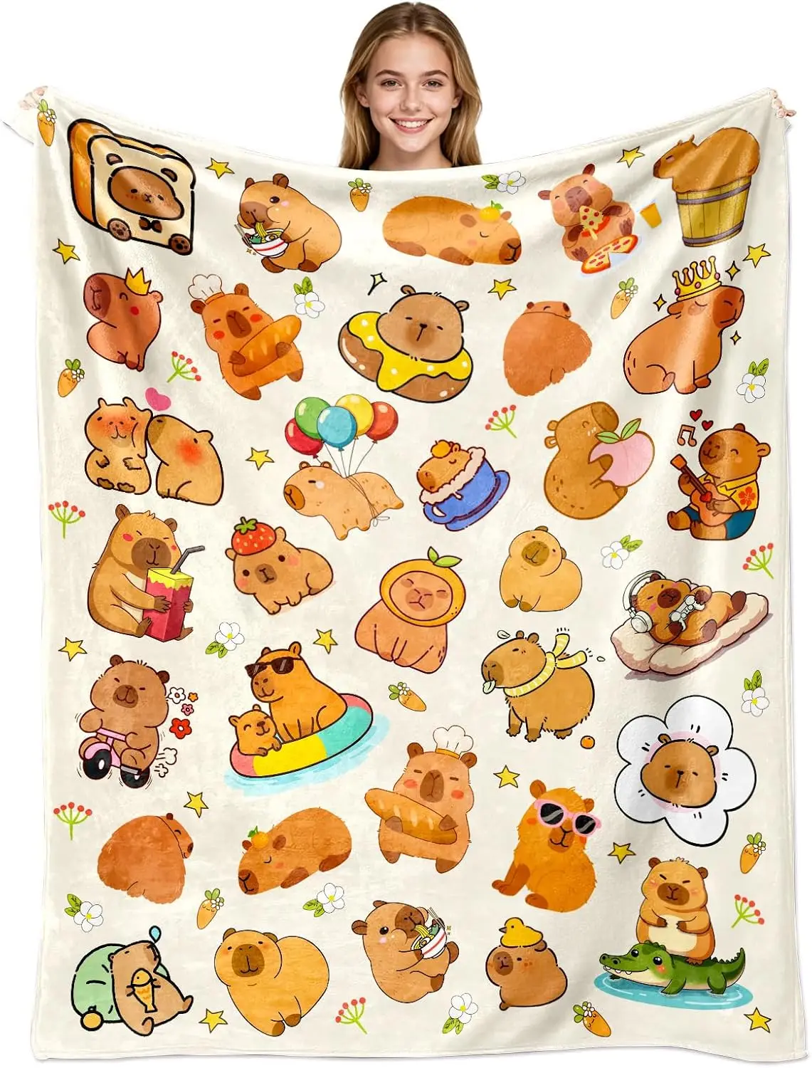 Capybara Blanket Gifts Warm Flannel Capybaras Throw Blanket Bedding Decor for Capybara Lovers Kids Girls Women Adults 50