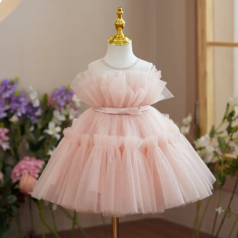 

2025Flower Girl New Wedding Puffy First Birthday Host Performance Dress