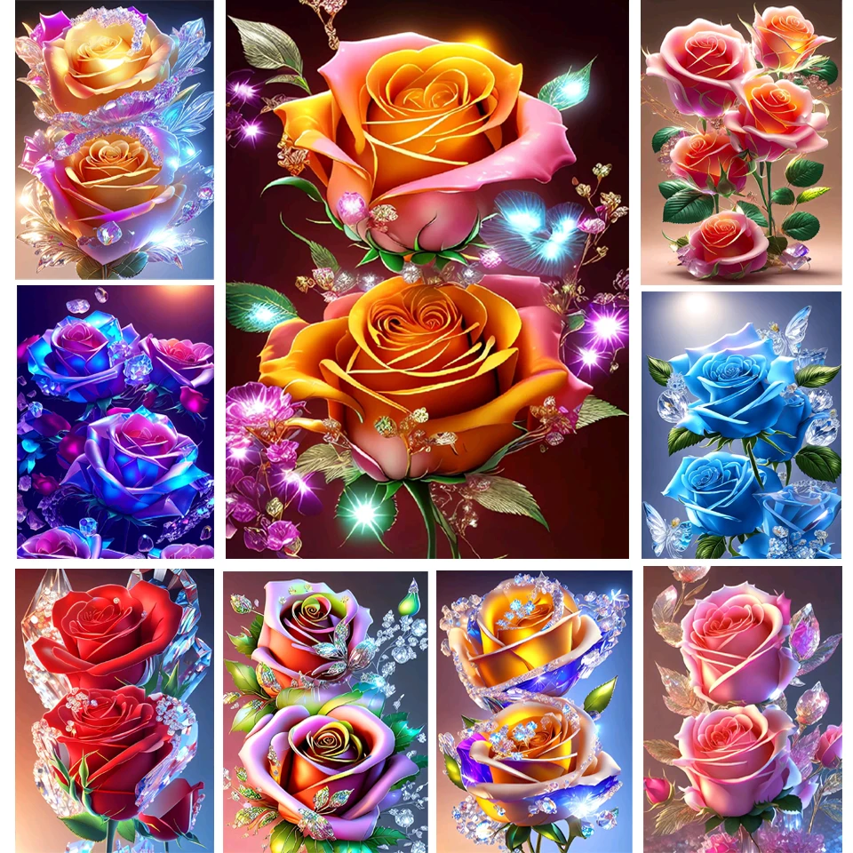 5D Diy Diamond Painting Colored Gem Rose Full Rhinestones Embroidery Mosaic Art Cross Stitch Kits Home Decor New Arrivals 2023