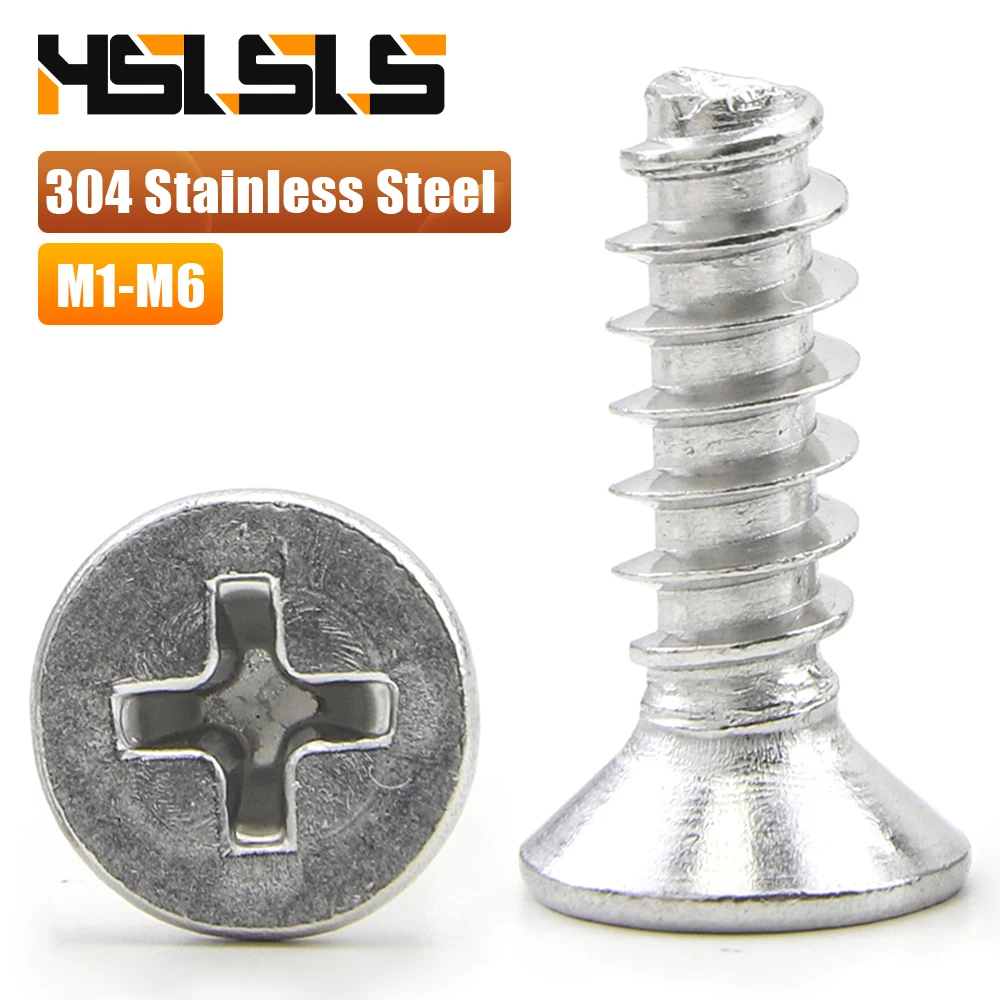 304 Stainless Steel Cross Countersunk Head Flat Tail Tapping Screw M1 M1.4 M1.6 M1.7 M2 M2.5 M3 M4 M5 M6 CSK Phillips Head Screw