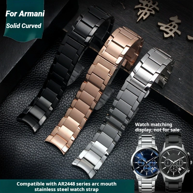 22mm men bracelet For Armani AR2447 AR2448 AR2434 AR2432 2433 2435 Curved end Solid stainless steel watchband Metal watch strap