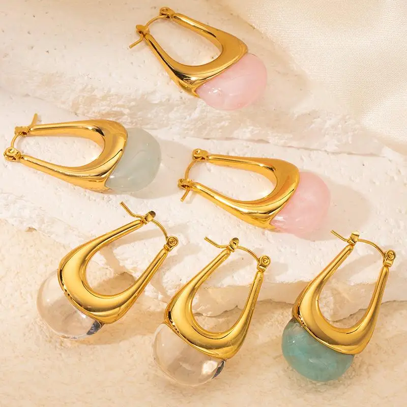 ENSHIR 316L Stainless Steel Irregular Round Candy Colored Earrings Women\'s Exquisite Sweet Jewelry Gift Wholesale