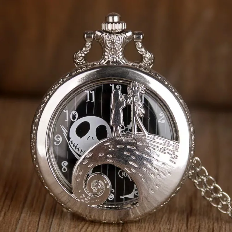 Hot Disney Cartoon The Nightmare Before Christmas Large Vintage Pocket Watch Trendy Men and Women Halloween Gift Individuality