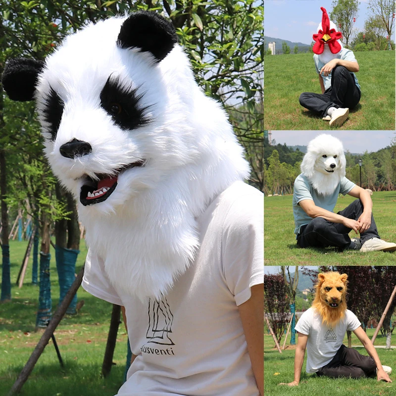 Adult Halloween Party Furry Animal Mask Funny Animal Head Cock Orangutan Lion Panda Cosplay Masquerade Costume Masks Props
