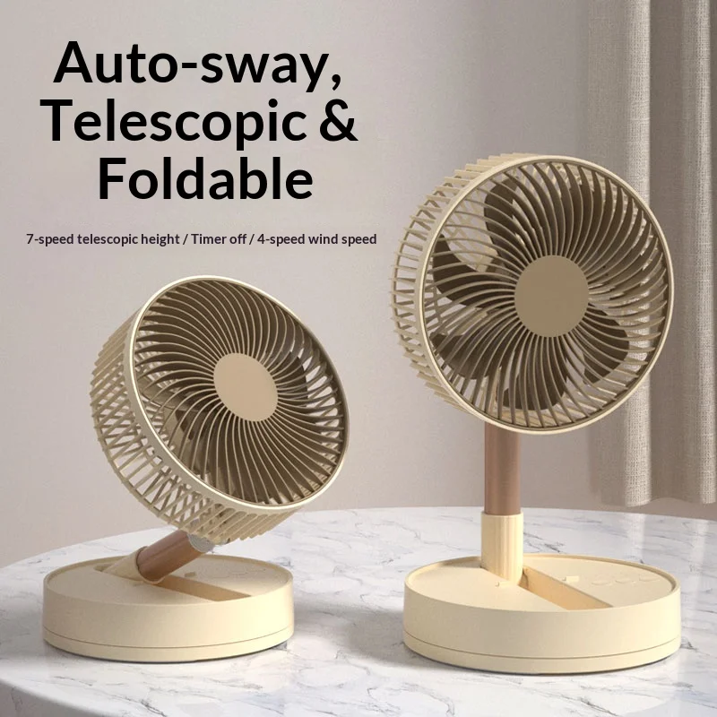 Foldable Portable USB Fan 8 Inch, 4 Speeds Timing Battery Powered Mini Table Floor Fan for Bedroom Indoor Outdoor Use