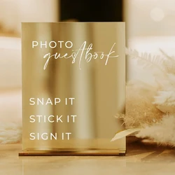 Rectangle Gold Mirror Wedding Signs,Wedding Table Decor,Photo Guestbook Sign,In Loving Memory Sign,Cards and Gifts Sign
