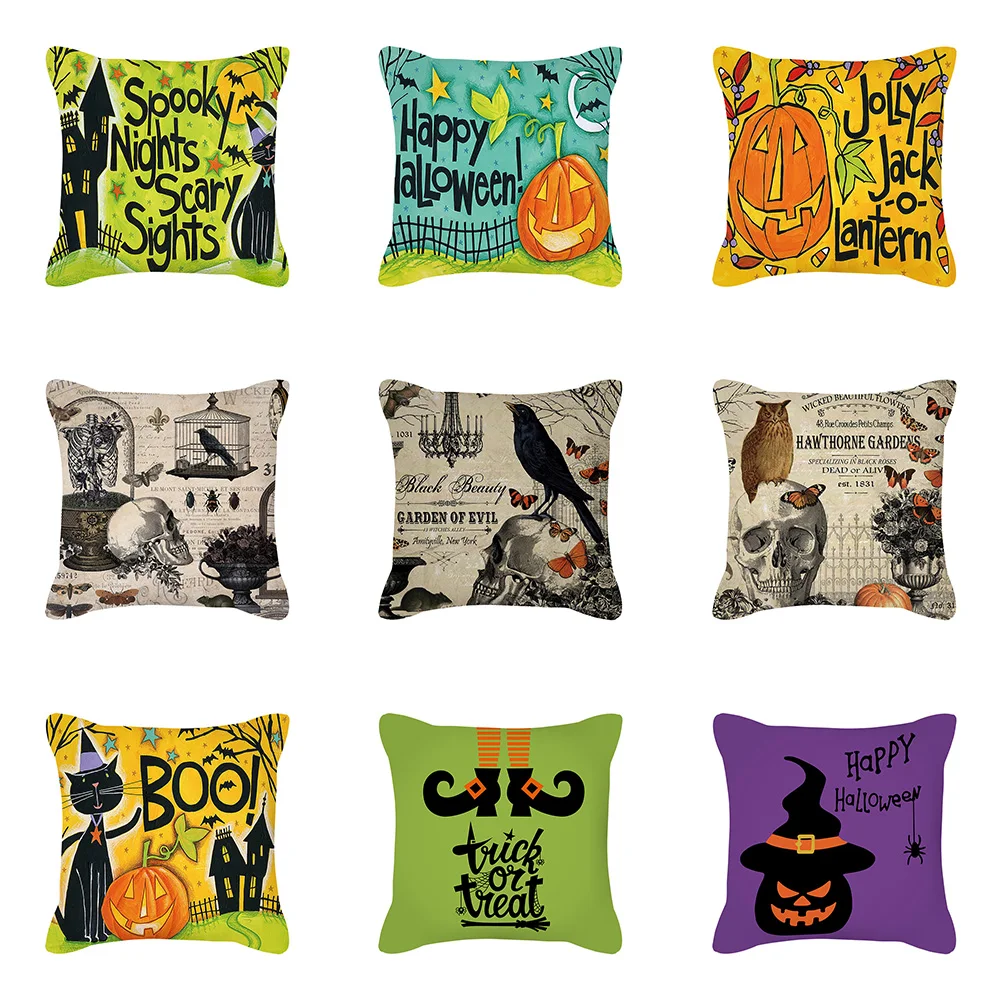 

Halloween Horror Castle Spider web Printed Cushion Cover Home Living Room Sofa Decorative Pillow Case 45x45cm