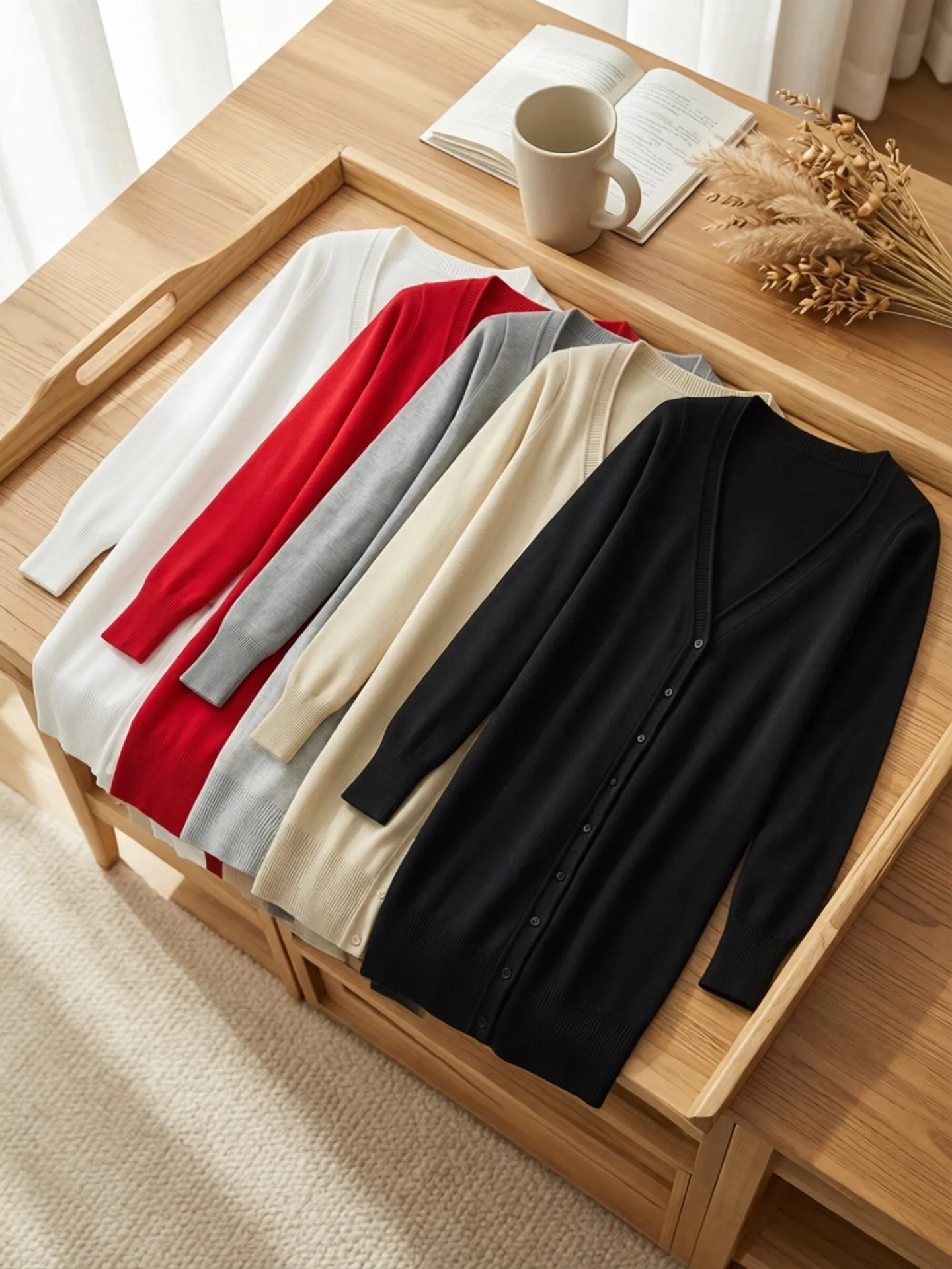 Jesień 2025 koreański Moda wokół Szyi Czarne Bluzki Rozpinane Damskie szydełkowe różowy Top Dzianinowe Swetry Z długim rękawem W połowie długości Clothin — zdjęcie 4