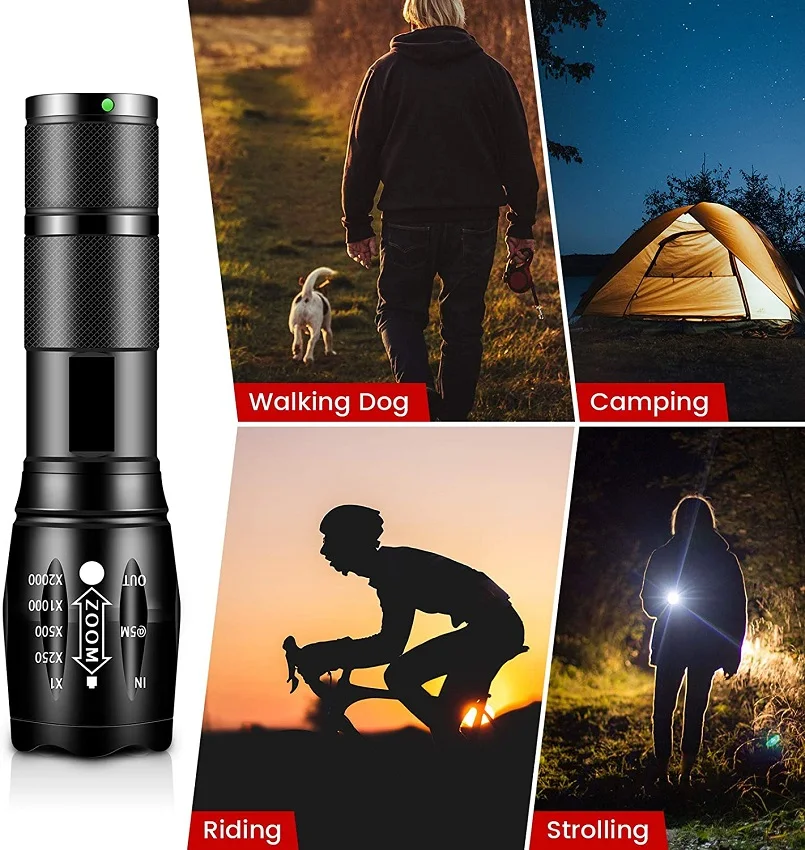 Pocketman LED Flashlight Aluminum Alloy Tactical Flashlights Waterproof Torch Telescopic Zoom Flashlight High Lumen Torches