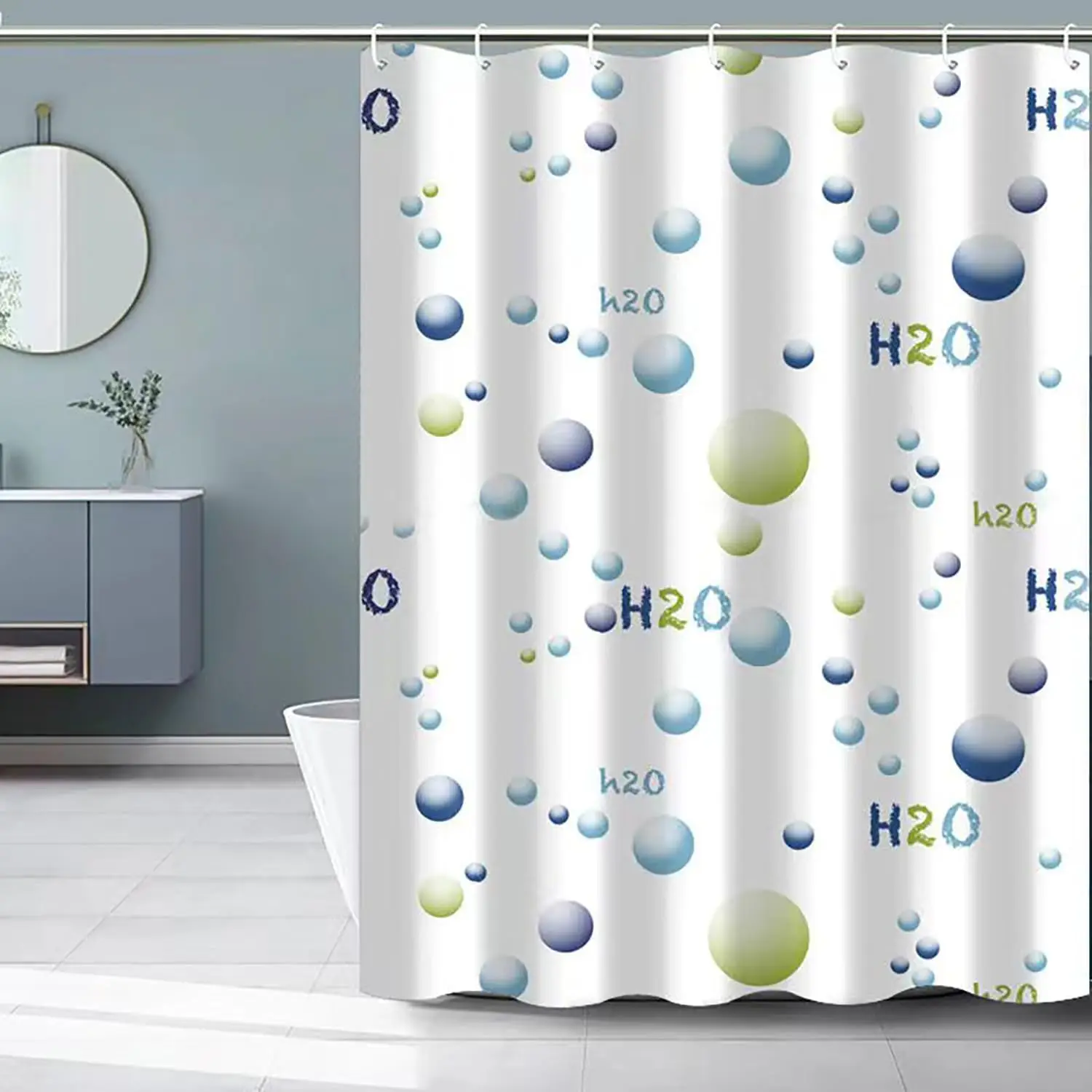 

"H2O Water Molecule Shower Curtain, Science Theme Bath Decor, Modern Minimalist Design for Bathroom, Fun Educational Art"
