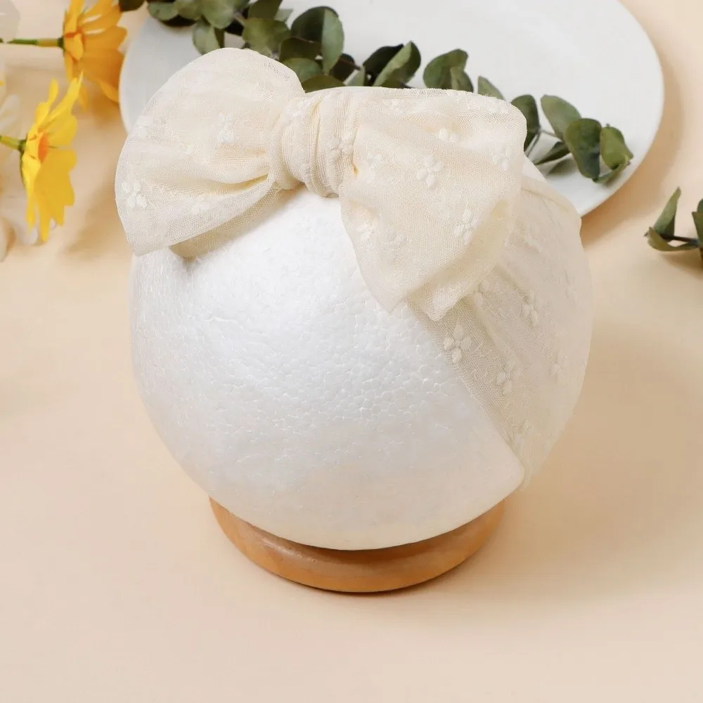 

Soft Breathable Headband High Elasticity Flowers Embroidery Bow Headband Solid Color Lace Mesh Headband Hair Accessories