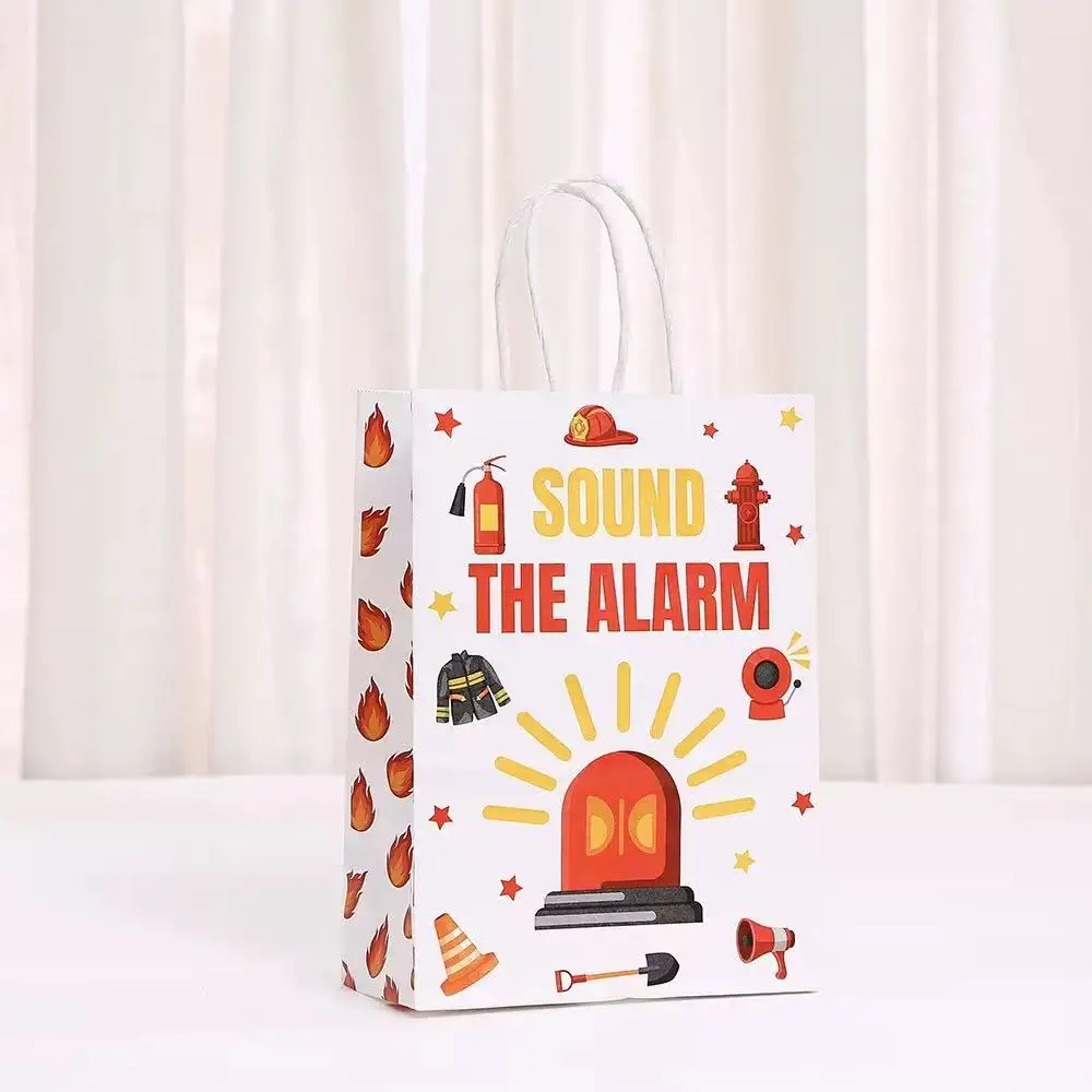 6/24 Stücke Cartoon Feuerwehrmann Thema Papier Geschenke Verpackung Tasche Feuerwehrauto Süßigkeiten Cookie Taschen für Kinder Geburtstag Baby Shower Party Decor – Detail 4