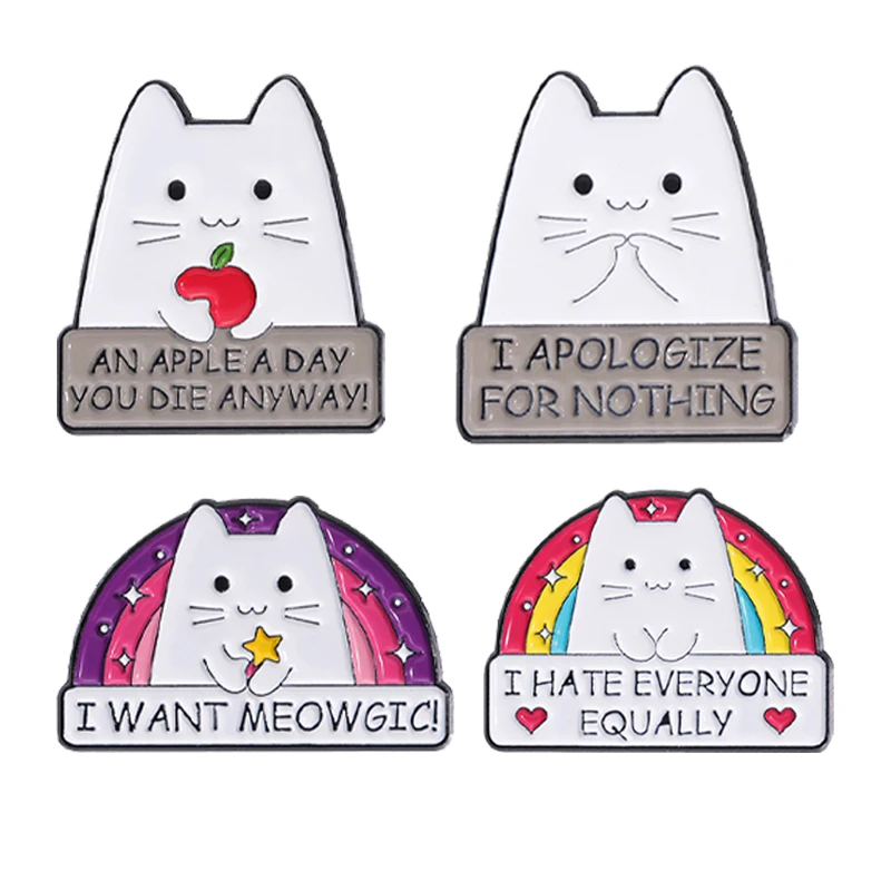 Rainbow Cat Enamel Pin Cute Animal Kitten Brooches I Hate Everyone Equally Sarcastic Quotes Metal Lapel Badge for Gift Wholesale